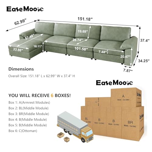 Image of EASE MOOSE Oversized Modular Sectional Sofa,Leather Sectional Couch with Deep Seat,Extra Large L Shaped Couch,Classic Comfy Scratch Resistant Faux Leather Material Sofa for Living Room,Green