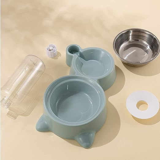 CREDLY Double Dog Bowls Automatic Water Dispenser Bottle Water and Food Bowl Set No-Spill Slow Pet Feeder (2 in 1 pet) 2