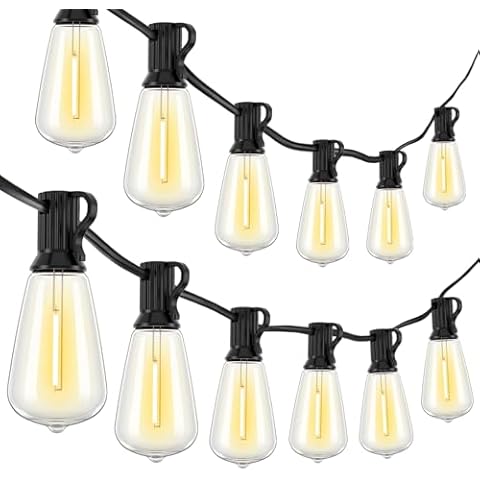 Doukedge 100Feet String Lights with 52 ST38 Edison Bulbs(2 Sqare) + 75Feet (25FT*3Pack) String Lights with 39 ST38 Edison Bulbs(3 Sqare) Cover