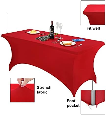 FORLIFE 2Pack Spandex Table Covers 6ft，Fitted Tablecloth for 6ft Rectangular Tables, Stretch Patio Table Covers, Universal Spandex Table Cover for Wedding, Banquet, Party (6ft, Red)