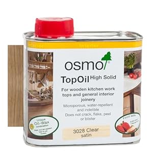 Osmo TopOil - High Solid Worktop Oil 3028, Clear Satin, 500ml - Food Safe Wood Oil for Wooden Kitchen Surfaces, Chopping Boards, & Furniture Joints - Water-Resistant Wood Treatment & Durable Finish