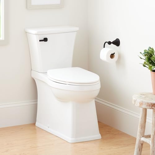 Signature Hardware 483982 Benbrook 1.28 GPF Two Piece Skirted Elongated Toilet - ADA Compliant, Elongated Seat Included - White/Matte Black Lever