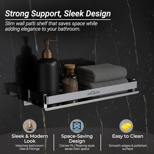 Image of ARQUIN Bathroom Shelf Organizer 5x15 Inch | 304 Grade Stainless Steel Bathroom Racks and Shelves | Wall Shelf for Bathroom Accessories Set | Storage Shelves Rack for Kitchen Shelves & Racks