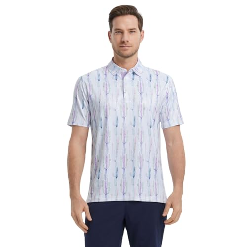 Image of Golf Shirts for Men Dry Fit Short Sleeve Print Performance Moisture Wicking Polo Shirt