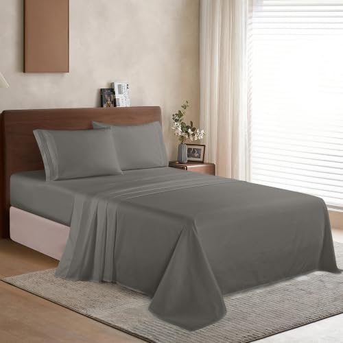 Image of Elegant Comfort Luxury Soft 1500 Premier 4-Piece Premium Hotel Quality Wrinkle Resistant Coziest Bedding Set, All Around Elastic Fitted Sheet, Deep Pocket up to 16inch, King, Gray