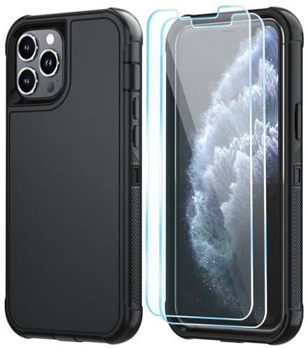 SunStory Compatible with iPhone 11 Pro Case with HD Screen Protector, 3-Layer Heavy Duty Full-Body Cover,3 in 1 Hybrid Protective Case for iPhone 11 Pro 5.8",Black