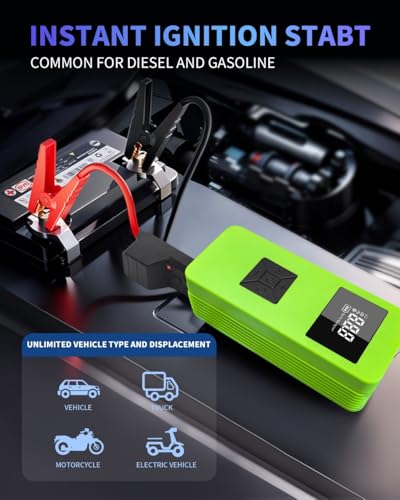 Image of Portable Car Battery Jump Starter with Air Compressor, 8000A Peak 150PSI Jump Box for up to 6.0L Gas /3.0L Diesel, Power Bank with LED Light, Tire Inflator and Car Battery Charger