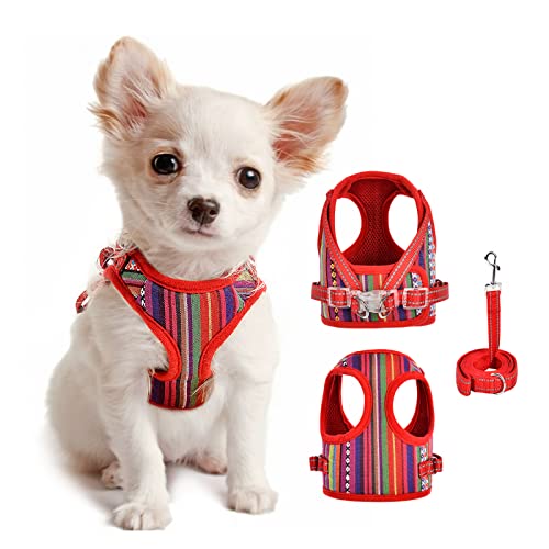Soft Mesh Dog Harness And Leash Set Stripe Pet Puppy Cat Comfort Padded Vest No Pull Harnesses Chihuahua Harness (Red(Leash), Xx-Small) #TOP26