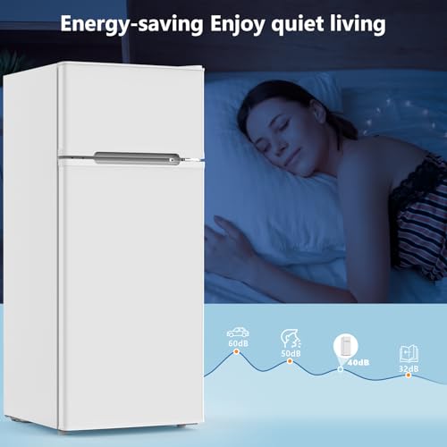Image of 4.5 Cu.Ft Mini Fridge with Freezer, 2 Door Compact Refrigerator, Small Fridge with Adjustable Thermostat Energy Ultra Quiet, Mini Fridge Removable Glass Shelves for Bedroom Office Dorm White