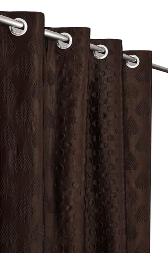 Image of Coin Punching Window Curtains 5 Feet Long for Living Room - Window Curtain Set of 1 Pcs Panel, Stylish Parda for Home Decor & Office Brown Colour -1 Pcs 5 feet