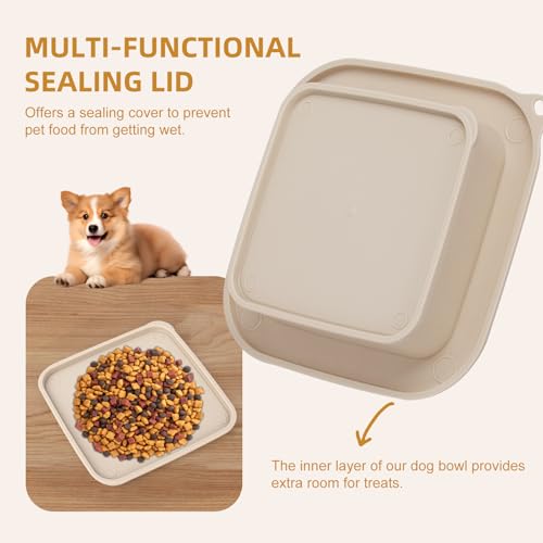 Faltbarer Napf mit Deckel, Reisenäpfe für Hunde, Faltbarer Wassernapf für Katzen, für Haustiere, Spaziergänge, Parken, Camping, 2-in-1, Tragbare Futterfütterung und -Aufbewahrung, Khaki, Groß