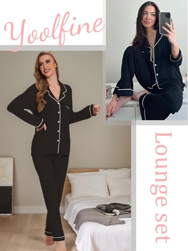 Image of Button Up Pajamas for Women Long Sleeve Sleepwear Soft Loungewear Ladies Pjs Set XS-XXL