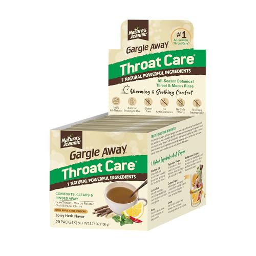 Gargle Away Nature’s Jeannie All-Natural Throat Care – Soothing Botanical Rinse for Sore Throat, Mucus-Related, Oral, Vocal Clarity - Seasonal & Daily Wellness (20 Packets, Warming Spicy Herb Flavor)