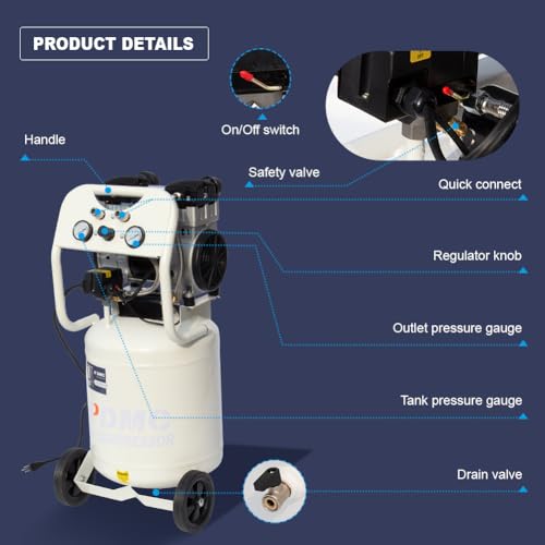 Image of Oil Free Air Compressor,2 HP 11 Gallon 70 dB Ultra Quiet Compressor,5.2 CFM@ 40PSI 4.0 CFM@ 90 PSI Electric Portable Air Compressor