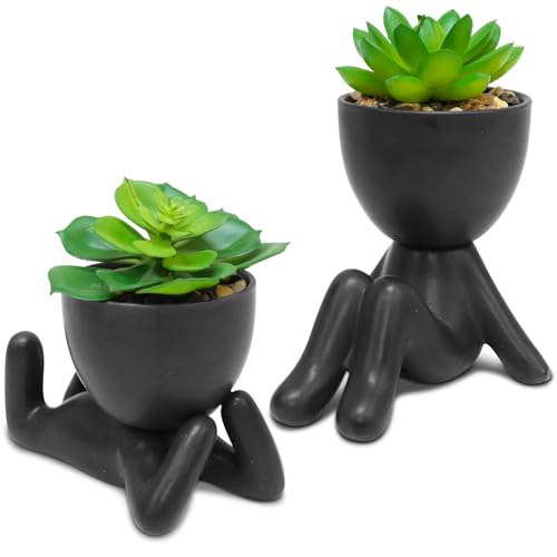 Zerzsy 2PCS Cute Artificial Succulent Plants with Creative Human ...