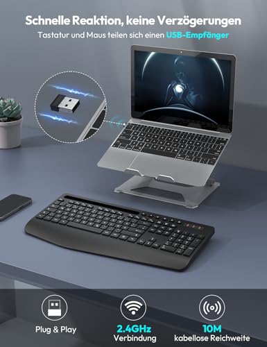 Kabellose Tastatur mit Handballenauflage, Full-Size Tastatur, Telefonhalter – Ansicht 4