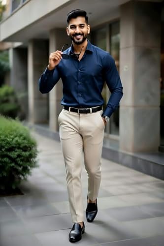 Image of Men's Formal Shirt and Trouser Combo Set | Slim Fit Stylish Office Wear | Premium Cotton Blend Shirt Pant Set for Men | Top & Bottom Clothing Set