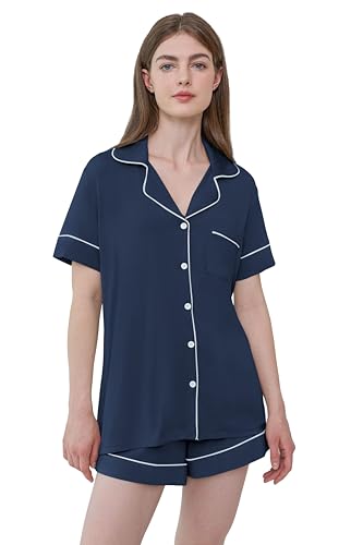 Image of Joyaria Women's Cooling Bamboo Viscose Pajamas Shorts Set Button Front | Moisture Wicking, Cool & Lightweight, Breathable PJs for Night Sweats