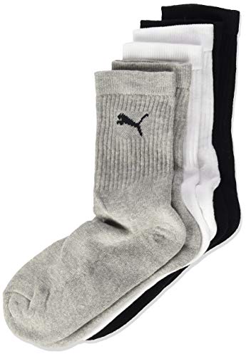 PUMA Junior 3p sport, Grigio (Grey/White/Black 803), Unica (Taglia Produttore: 35/38) (Pacco da 3) Bambino