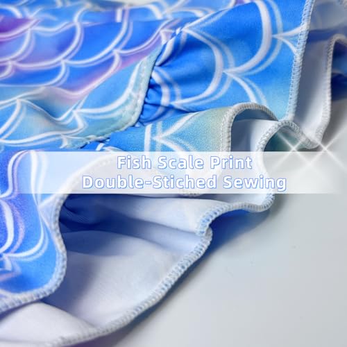 Image of Girls Mermaid Swimsuit 3 Piece Bathing Suits, Adjustable Ruffled Bikini Top, with Cover up Skirt Fish Scale Design for 3-10Y