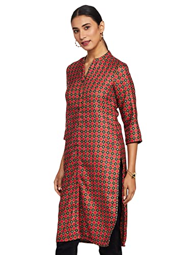Image of Indigo Women's Cotton Regular Kurta (AW21 /BLC-091 C Black L Pink L)