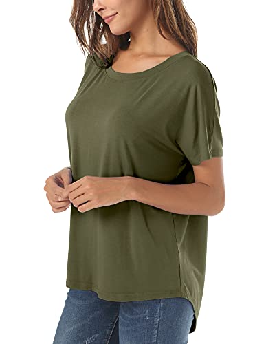 Image of Herou Women Loose Fit T-Shirts Soft Short Sleeve Crew Neck Casual Tee Tops | Lightweight,Basic,Workout,Comfortable,High Low Hem,Oversized
