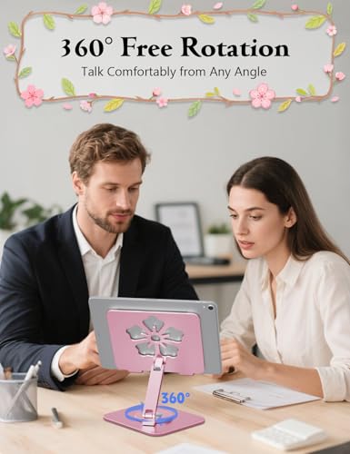 Image of Rotating Tablet Stand for Desk, Aluminum Office Desk Accessories for Women Moms iPad Gifts Home Office Portable Monitor Stand for iPad, Compatible with iPad Pro, Air, Mini, Kindle, 4-12.9 inch,Pink