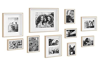 Kate and Laurel Gibson Modern Frame Set; Set of 10; White and Natural Wood; Decorative Photo Gallery Wall Frame Set with Multiple Sizes