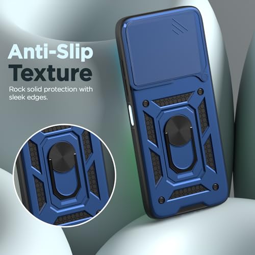 Image of Pikkme Back Cover for Oppo A5 Pro 5G | 360 Protection Case | Sliding Camera Shield Cover & Ring Holder Stand D10 Tough Armor Bumper Case (Blue)