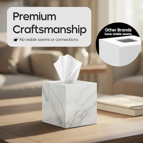 Tissue Box Cover Holder Square Marble Tissue Box Holder Bathroom Vanity Nightstand Bedroom Livingroom Decorative Decor Toilet Organizer Tissues (Marble, Square) - Thumbnail 6