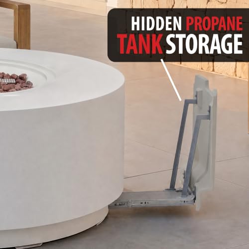 Image of AMS Round Concrete GFRC Propane Gas Fire Pit Table (Cream White)
