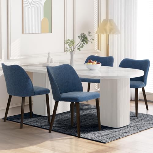 Image of Wooden Dining Chairs Set of 4, Upholstered Kitchen Dining Room Chair, Modern Farmhouse Dinner Chair for Restaurant & Cafe, Blue
