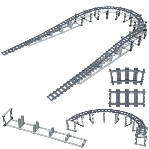 Finger Rock City Train Tracks Building Block Set Compatible with All Major Brand Classic Train Railroad Track Expansion Accessory Set Uphill and Downhill City Railway Rail Set Straight Curved Tracks