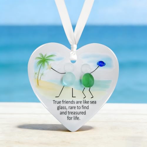 Heart-Shaped Sea Glass Art Friendship Ornament Decor,Ceramic Keepsake Pendant Graduation Birthday...