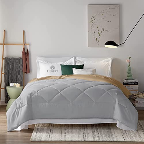 Image of Filbert - 400 GSM Reversible Microfiber Rajai Double Bed Comforter Blanket, Super Soft Microfiber Diamond Stitch Quilt (90 inch x 100 inch Inches /228cm x 254cm) - Comforter Double Bed|Silver /Beige