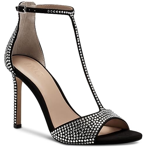 INC Womens Firah Rhinestone T-Strap Heels Black 7.5 Medium (B,M)