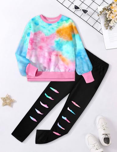 Image of Girls Clothes, Girls Outfits Tie Dye Sweatshirt Tops and Leggings Sweatpants 2 Piece Fall Winter Clothes Set 6-16T