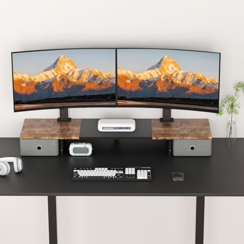 Ordinateur et double écran surélevés grâce au support Suptek avec tiroirs de rangement - 8