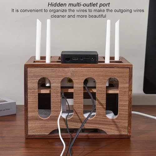 Boîte de rangement de fils en bois à 2 niveaux pour éliminer les nœuds de câbles du hub USB - 4