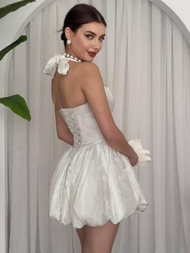 Bedlover Short Satin Jacquard Homecoming Dresses for Teens 2025 Mini Bubble Cocktail Party Gowns2