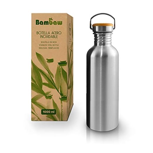 Botella de Agua de Acero Inoxidable, Reutilizable, Mantiene la Temperatura, Botella de 1L - Bambaw