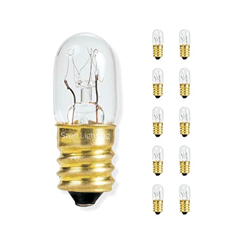 Sterl Lighting T4 Light Bulb Clear 10 Pack Incandescent 120V 15W 80Lm Dimmable E12 Base Warm White 2700K. Exit Sign, Stove Hood, Oven Light, Picture Frame, Himalayan Lamp