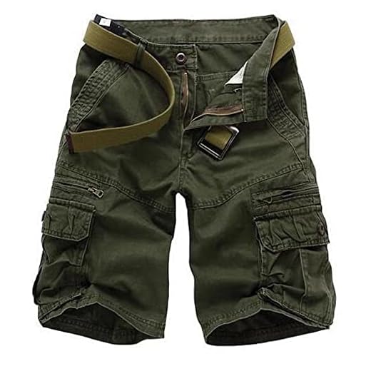 WSLCN Shorts Cargo de Algodão Bermuda Masculino com Vários Bolsos Calça Cortada de Verão (sem cinto) Cintura 40 Verde