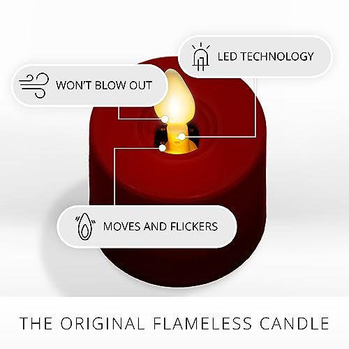 Image of Luminara Moving Flame LED Flameless Tealight (1.4 inch x 2 inch) Remote Ready Battery Operated Plastic LED Flameless Tea Light - Smooth Matte - Pearl Ivory (2-Pack Burgundy)