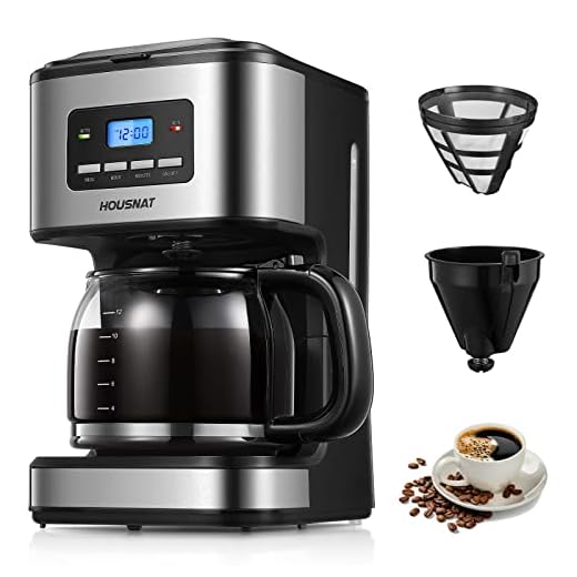 HOUSNAT Cafetera de Goteo, Cafetera de Filtro Programable, Tecnología de Rociado Avanzada y Temperatura Optima, Función Preparación Rápida & Temporizador & Mantiene el Calor, Capacidad 1,8L 12 Tazas