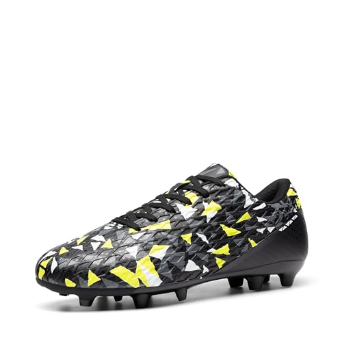 DREAM PAIRS Men's Soccer Cleats Adult Football Shoes Lace-Up Firm Groud Athletic Outdoor Trainning Soccer Shoes 6.5 Black/Dark Grey