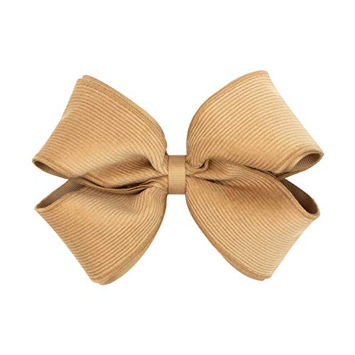 Wee Ones Girl's Small King Corduroy Overlay Hair Bow - Tan