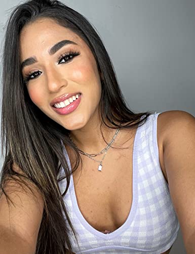 Wesparking Gold Paperclip Chain Layered Necklaces For Women 14K Gold Plated Purple Amethyst Layering Necklaces Paperclip Silver Choker Necklaces Dainty Rectangle Pendant Necklace Set 2Pcs #TOP3