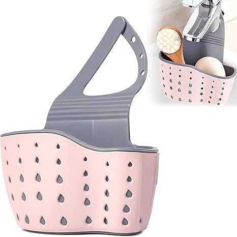 Kitchen Sink Caddy Sponge Holder for Organizer Dish Soap Holder Hanging Ajustable Strap Faucet Caddy with Drain Holes