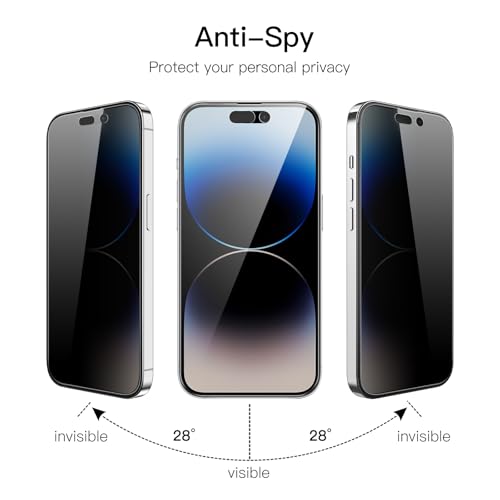 Image of JETech Privacy Full Coverage Screen Protector for iPhone 14 Pro Max 6.7-Inch, with Camera Lens Protector, Anti-Spy Tempered Glass Film, 2-Pack Each